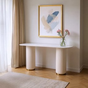 Konzolový stolík Modig 160 cm eko koža ecru/mramor