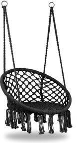 MultiGarden Závesné boho záhradné kreslo - čierne MultiGarden