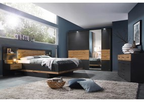 Sconto Posteľ s nočnými stolíkmi NEWTON tmavosivá/dub wotan, 160x200 cm