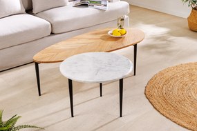 Konferenčný stolík ADLON, sada 2 kusov, akáciové drevo, prírodné a mramorové, biele