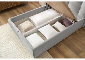 Svetlosivá čalúnená dvojlôžková posteľ s úložným priestorom s roštom 160x200 cm Clothilde – Bobochic Paris