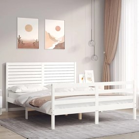 Rám postele s čelom biely masívne drevo veľkosť King 3195032