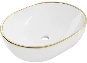 Mexen Viki, umývadlo na dosku 48x35x14 cm, biela-zlatý vzor, 21054805