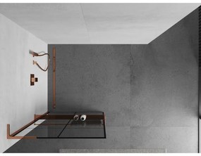 Mexen Kioto+ L, sprchová zástena Walk-In s poličkou a vešiakom 90 x 200 cm, 8mm číre sklo čierny vzor, ružové zlato profil, 800-090-123-60-77