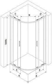 Mexen Exo, asymetrický sprchový kút s posuvnými dverami 90 x 80 cm, 6mm číre sklo, chrómový profil, 8132-090-080-01-00