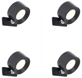Sada 4 moderných nástenných a stropných svietidiel čierna vrátane LED nabíjateľných - Bright