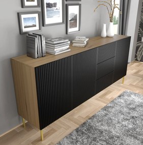 Komoda 3D3S 200 Rowanna (dub artisan + čierna). Akcia -20%. Vlastná spoľahlivá doprava až k Vám domov. 1125010