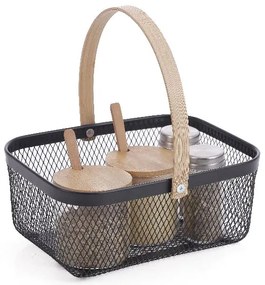 CONFORTIME Kovový košík s bambusovou rúčkou, biely 23,5 x 17,5 x 10 cm