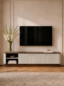 TV skrinka Vespera 4D 187 cm na sokli - kašmírová / orech / čierna