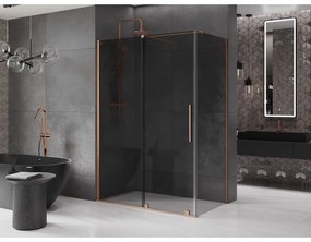 Mexen Velar, sprchový kút s posuvnými dverami 140 x 85 cm, 8mm šedé sklo, medená matná, 871-140-085-41-65