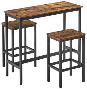 Barový stôl s barovými stoličkami, rustikálny hnedý