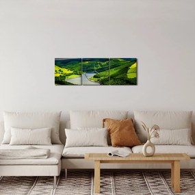 Obraz - Zelená krajina (s hodinami) (90x30 cm)