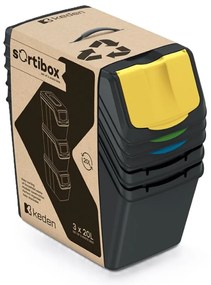 PROSPERPLAST Sada 3 odpadkových košov SORTIBOX II antracit, objem 3x25L