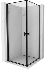 Mexen Mist-B Duo, 2-krídlový výklopný sprchový kút 90 x 90 cm, číre sklo-čierny rám, 8A2-090L-090P-70-70