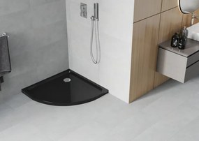 Mexen Slim, štvrťkruhová sprchová vanička 90x90x5cm + chrómový sifón, čierna, 41709090