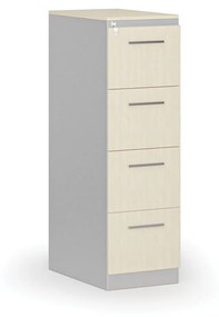 Kovová zásuvková kartotéka PRIMO s drevenými čelami A4, 4 zásuvky, sivá/biela