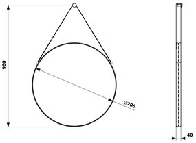 Sapho Sapho, ORBITER zrkadlo guľaté s koženým popruhom, o 70cm, čierna mat, ORT070