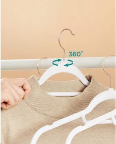 Zamatové vešiaky, sada 30 ks, s rose gold háčikmi, farba biela