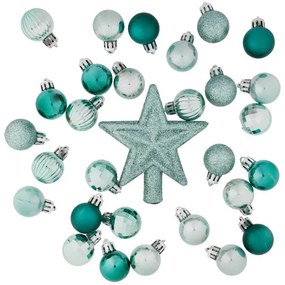 DECOLED Sada ozdob, 29x 3cm koule, 1x glitter špice, nefritově zelená