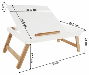 Kondela Príručný stolík na notebook/držiak na tablet, biela/prírodný bambus, MELTEN