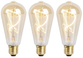 Sada 3 stmievateľných LED žiaroviek E27 so špirálovým vláknom ST64 zlatá 4W 270lm 2100K