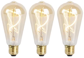 Sada 3 stmievateľných LED žiaroviek E27 so špirálovým vláknom ST64 zlatá 4W 270lm 2100K