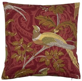 Vínový štvorcový vankúš s vtáčikmi Paisley bird red - 45*45*10cm