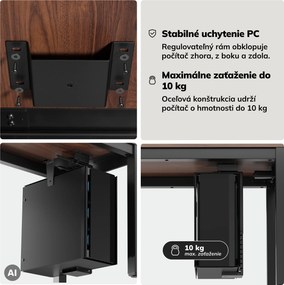 Držiak na počítač pod stôl, nastaviteľný, kovový, čierny: PC HOLDER