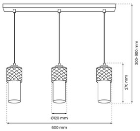 Luster na lanku GLAM 3xE27/60W/230V