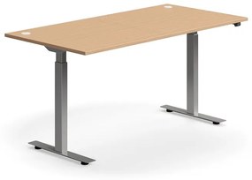 Výškovo nastaviteľný stôl FLEXUS, rovný, 1600x800 mm, strieborný rám, buk