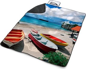 Sablio Plážová deka Loďky na pláži: 200x140 cm