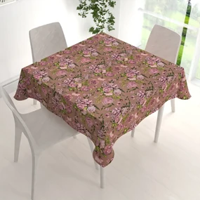 Biante Bavlnený štvorcový obrus Sandra SA-554 Ruže a hortenzie na hnedom 90x90 cm