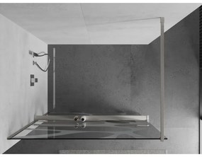 Mexen Kioto+, sprchová zástena Walk-In s poličkou a vešiakom 100 x 200 cm, 8mm číre sklo biely vzor, brúsená oceľ profil, 800-100-121-97-97