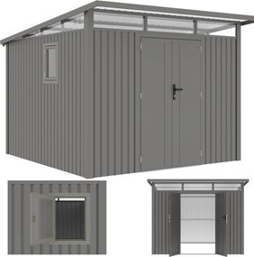 Záhradný domček na náradie, oceľový Portland, plechová búda, šopa 289x318cm, sivý