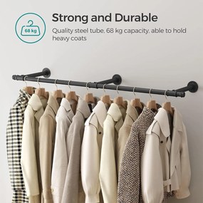 Nástenná tyč na šaty, nástenný vešiak, priemyselný štýl, čierny