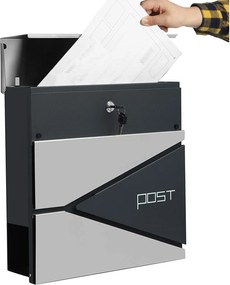 Moderná poštová schránka s priehradkou na noviny, antracitová a strieborná