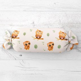 Biante Detský vankúš valec bonbon Sandra SA-616 Sovičky na vetvičkách na bielom 15x40 cm