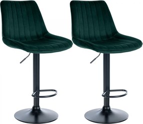 2x Barová stolička Toni - zamat, čierny rám - Zelená