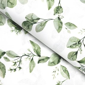 Biante Detské bavlnené posteľné obliečky do postieľky Sandra SA-422 Zelené listy na bielom Do postieľky 90x130 a 40x60 cm