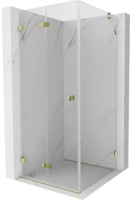 Mexen Lunar-F, skladací sprchový kút ľavý 80 x 80 cm, 8mm číre sklo, zlatý profil, 836-080-080-50-00-L