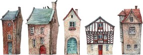 Sklenený obraz - Akvarelové domčeky (70x50 cm)