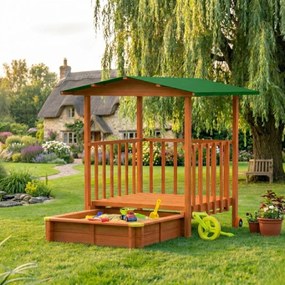 Pieskovisko s verandou SUNNY, 130x130x143cm, hnedá/zelená Jurhan