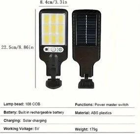 AFF LED nástenná lampa so solárnym napájaním a senzorom pohybu 108COB