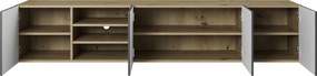 Závesná TV skrinka Asha 200 cm s ryhovaným čelom a výklenkom - dub artisan / rivier stone mat