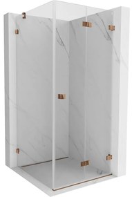 Mexen Lunar-F, 1-krídlový sprchový kút so skladacími dverami, pravý, 90 x 90 cm, 8mm číre sklo, ružové zlato profil, 836-090-090-60-00-P
