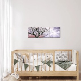 Červený obraz stromu (s hodinami) (90x30 cm)