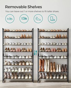 8-úrovňový kovový stojan na topánky, botník, 92,5 x 30,7 x 163,5 cm, čierny