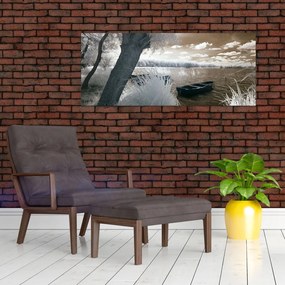 Obraz loďky na jazere (120x50 cm)