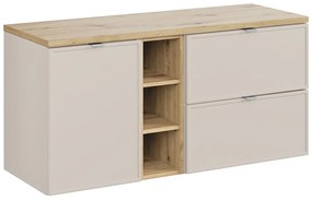 Závěsná skříňka Bella Cashmere s deskou 120 cm kašmírová/dub artisan
