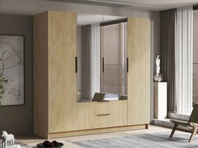 Šatníková skriňa so zrkadlom Betaso II 200, Farby: dub cremona / dub cremona + čierna